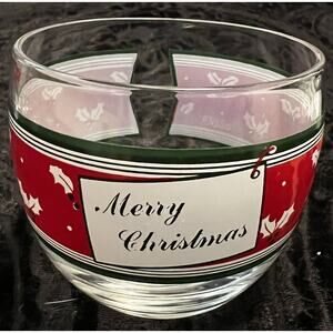Vintage Holly Berry Christmas Rolly Glasses Etched 10.5oz Set of 4